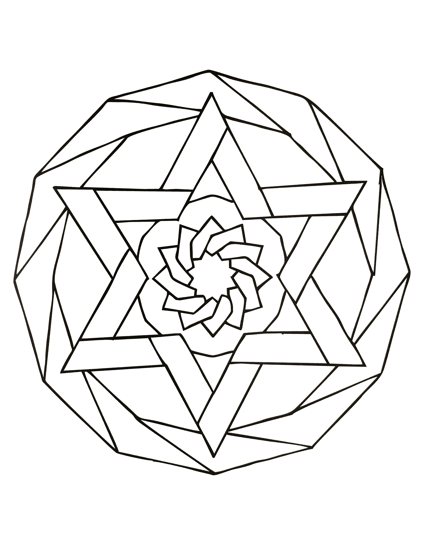 Mandala und verschiedene Sterne (Ausmalbild zum Ausdrucken und Ausmalen für Kinder)