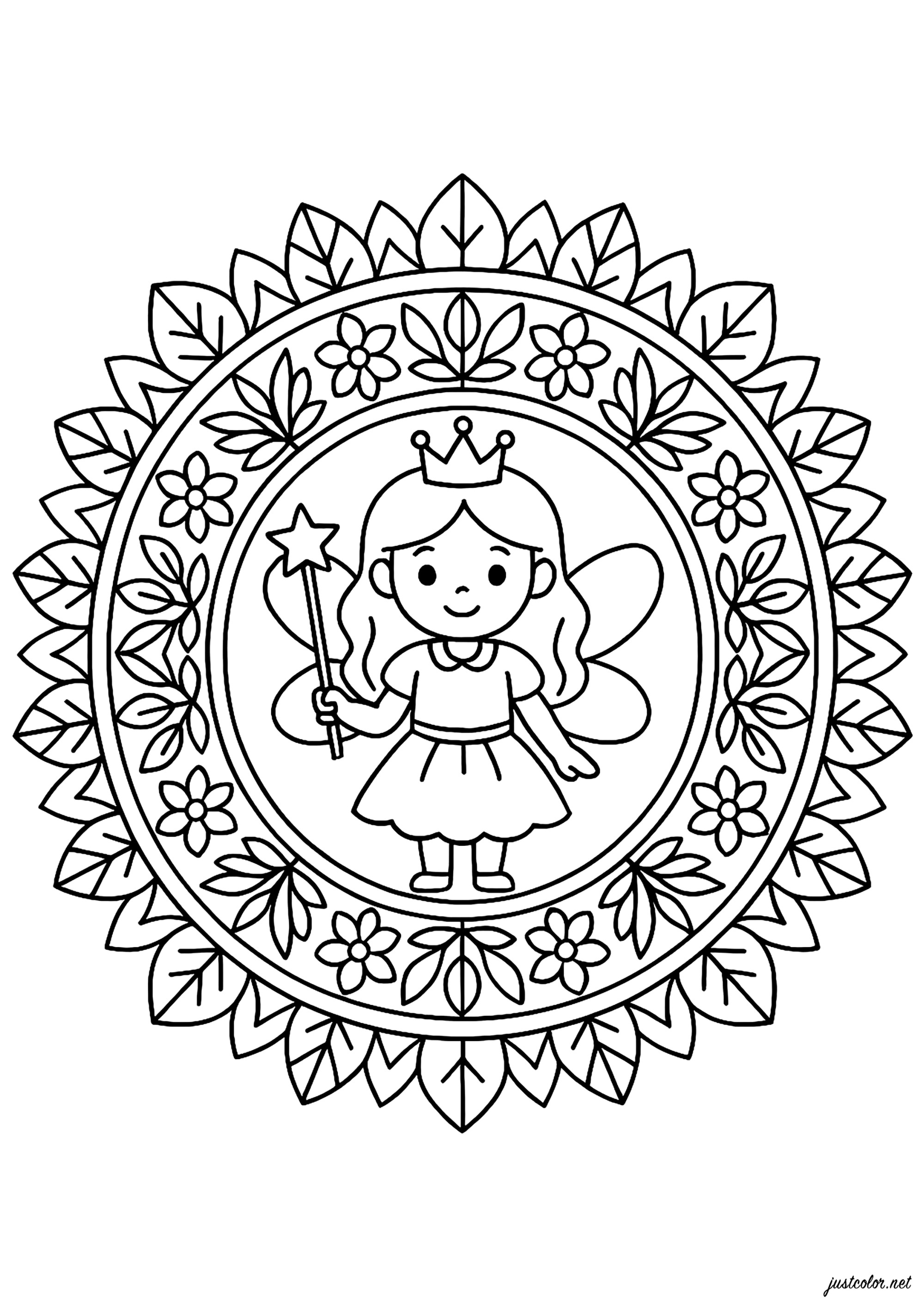 Verzaubertes Mandala mit einer Prinzessin - Ausmalbilder von Mandala
