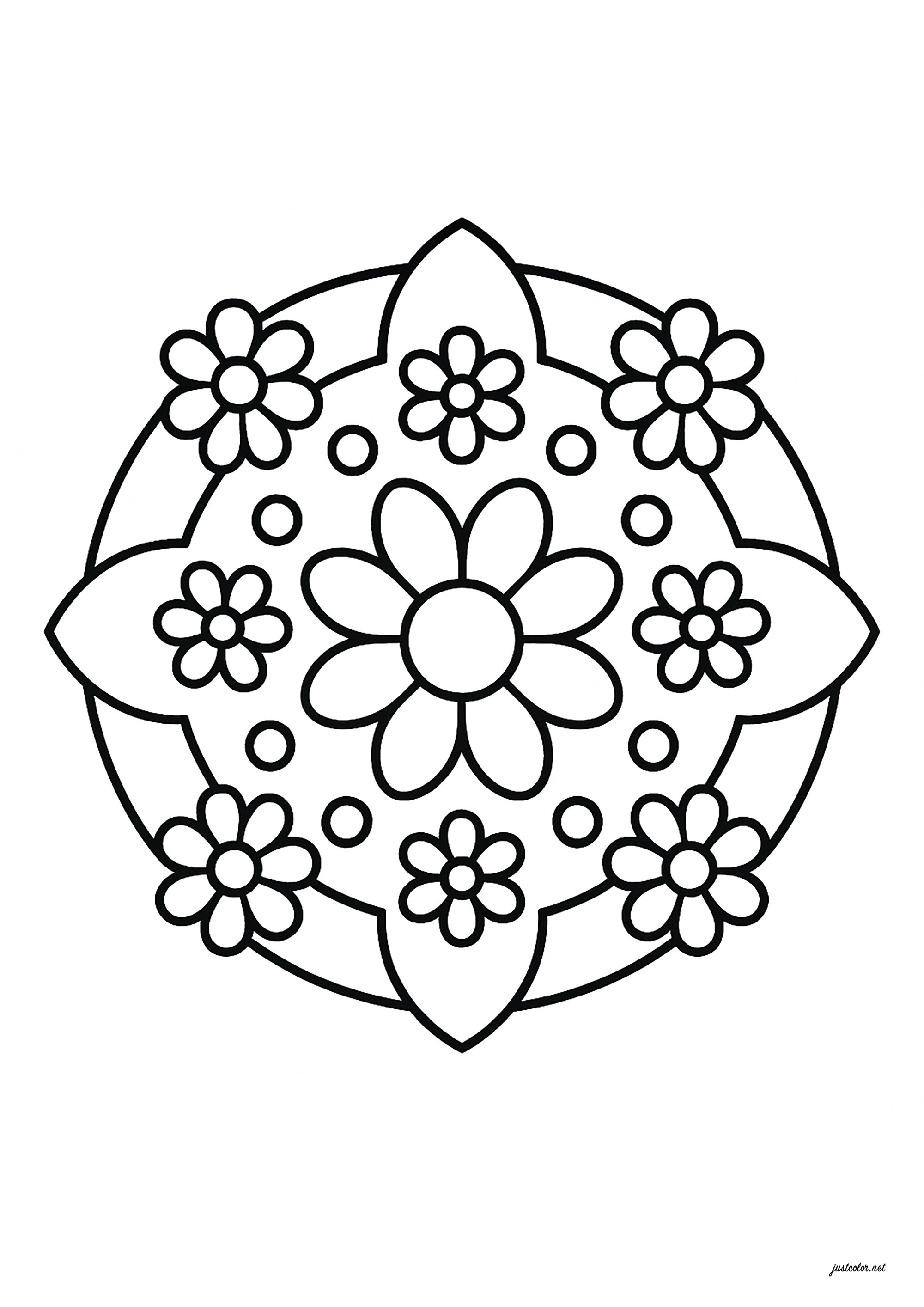 Schöne Blume im Mandala - Ausmalbilder von Mandala zum Ausmalen