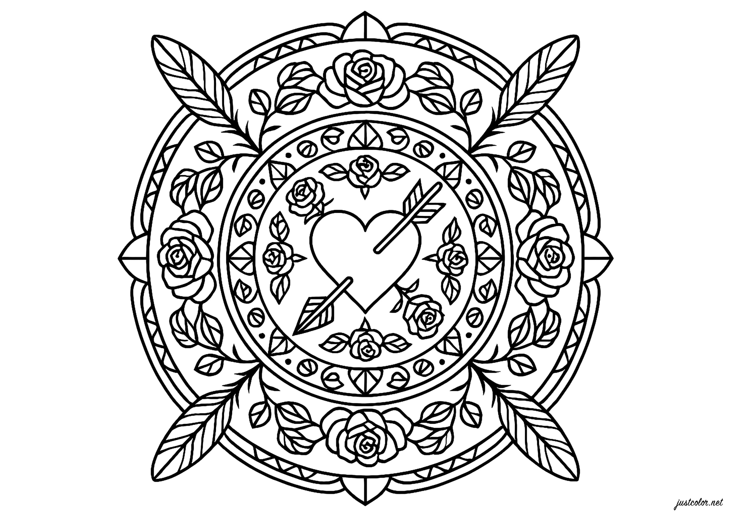Herztätowierung (Ausmalbild von Mandala zum Ausdrucken und Ausmalen für Kinder)