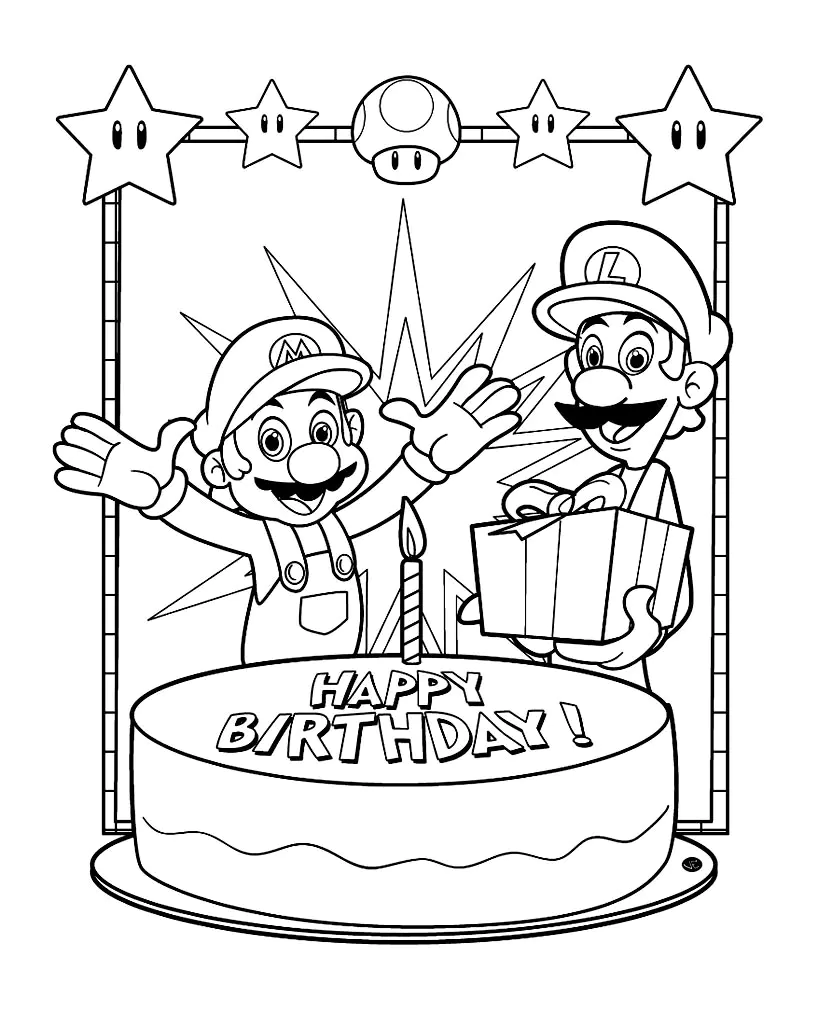 Kostenlose Malvorlage für Kinder mit Mario Bros zum Ausdrucken