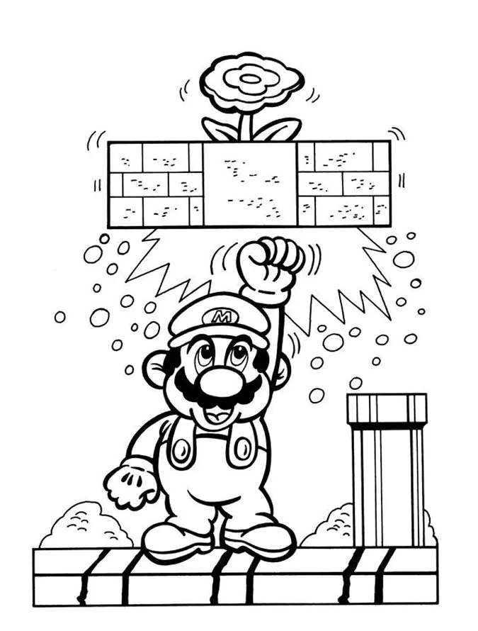 Coloriage Mario Bros Vintage - 3 (Ausmalbild zum Ausdrucken und Ausmalen für Kinder)