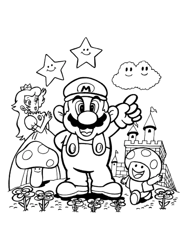 Coloriage Mario Bros Vintage - 2 (Ausmalbild zum Ausdrucken und Ausmalen für Kinder)