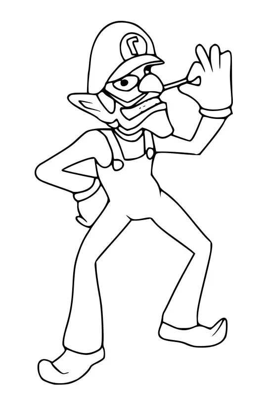 Waluigi (Ausmalbild von Mario Bros zum Ausdrucken und Ausmalen für Kinder)