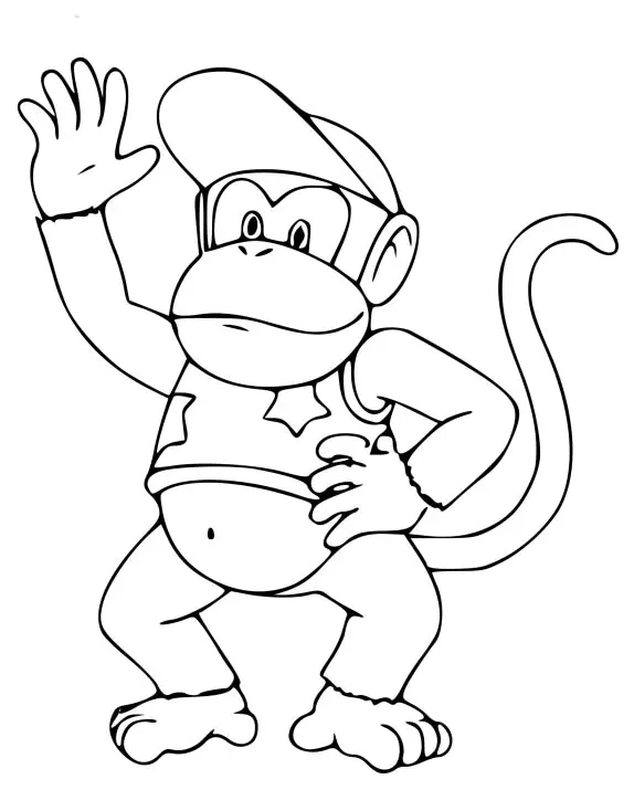 Diddy Kong (Ausmalbild von Mario Bros zum Ausdrucken und Ausmalen für Kinder)