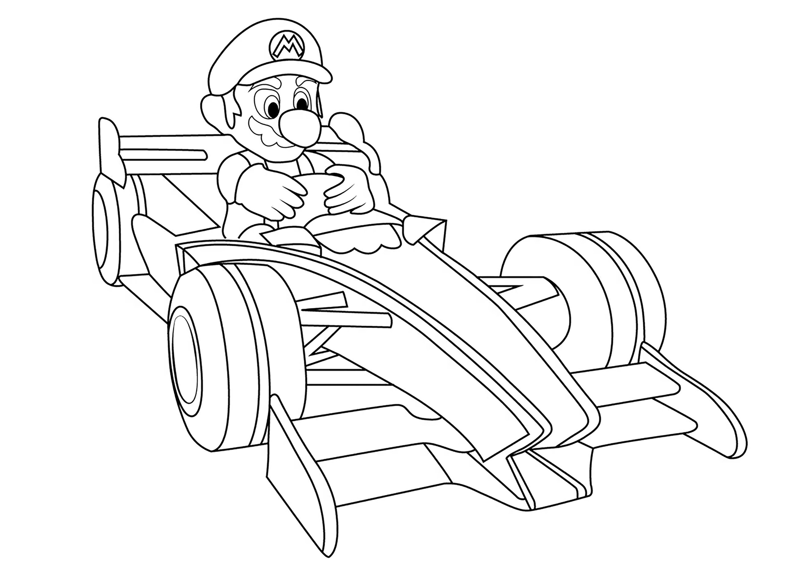 Mario in seinem Flitzer - Ausmalbilder von Mario Kart zum Ausmalen