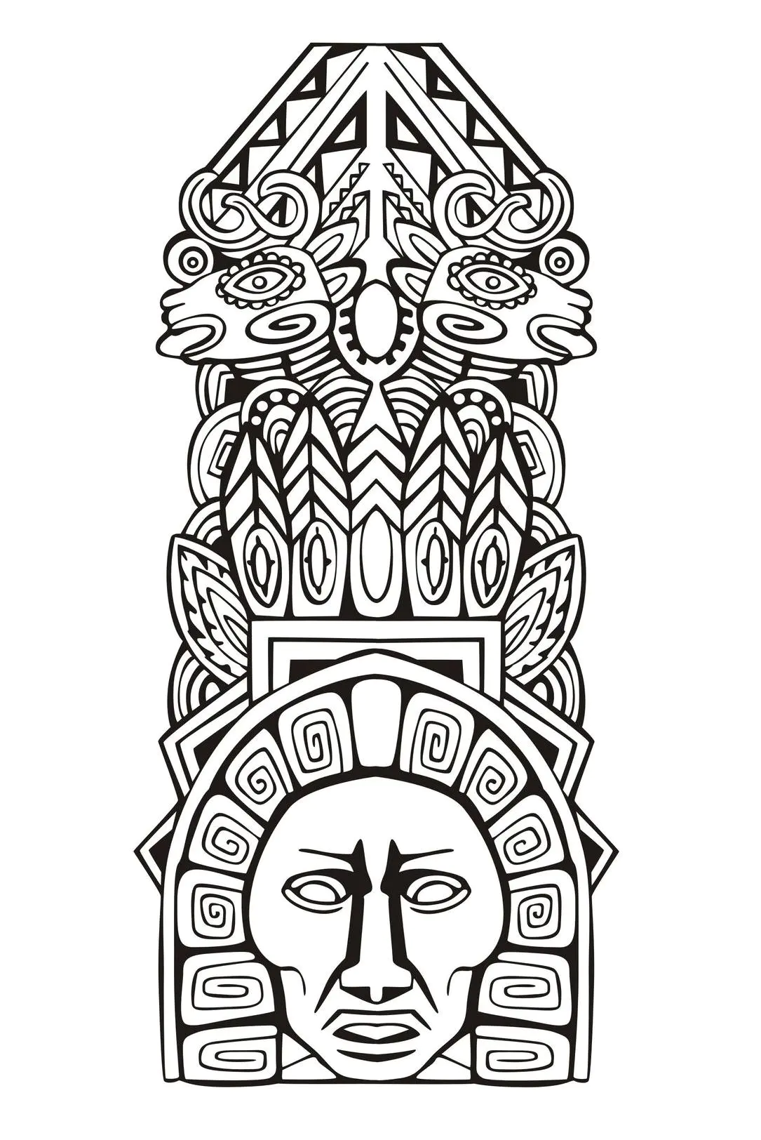 Inka/Maya Maske - 3 (Ausmalbild von Masken zum Ausdrucken und Ausmalen für Kinder)