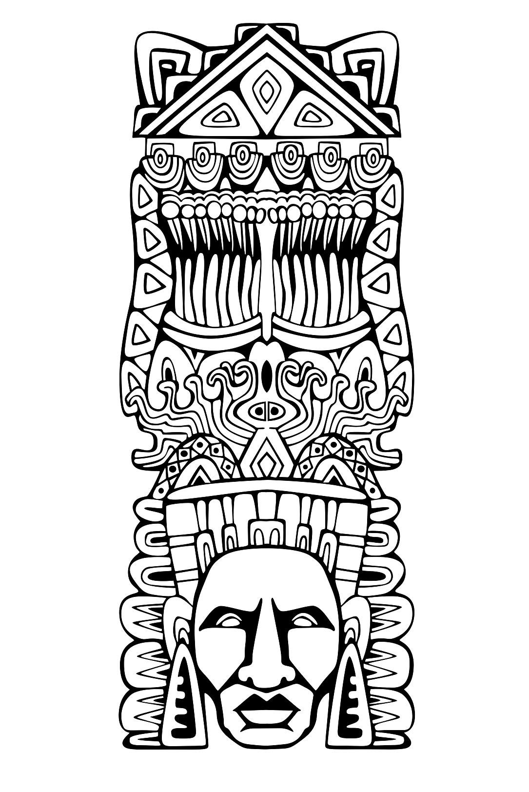 Inka/Maya-Maske - 7 (Ausmalbild von Masken zum Ausdrucken und Ausmalen für Kinder)