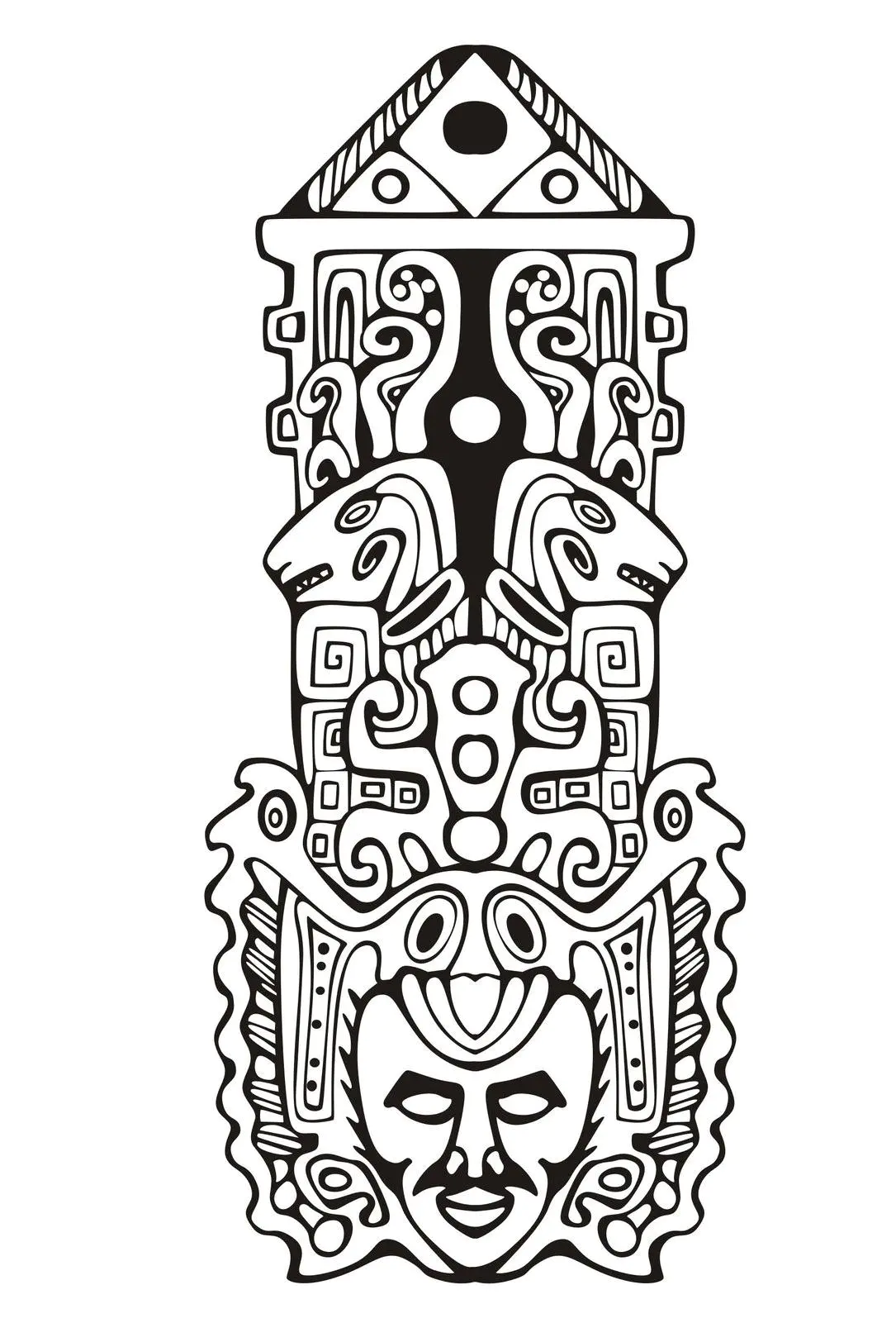Inka / Maya Maske - 1 (Ausmalbild von Masken zum Ausdrucken und Ausmalen für Kinder)