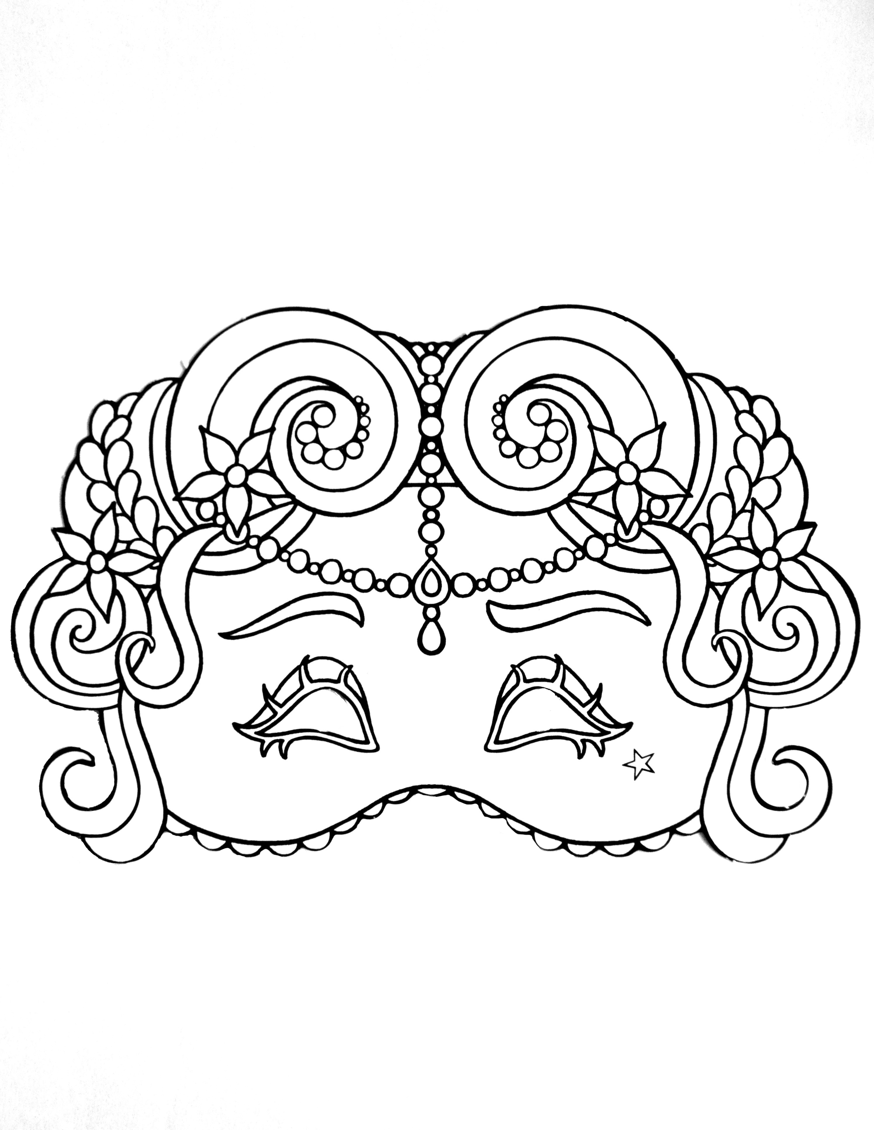 Eleganter Karnevalsmaske (Ausmalbild von Masken zum Ausdrucken und Ausmalen für Kinder)