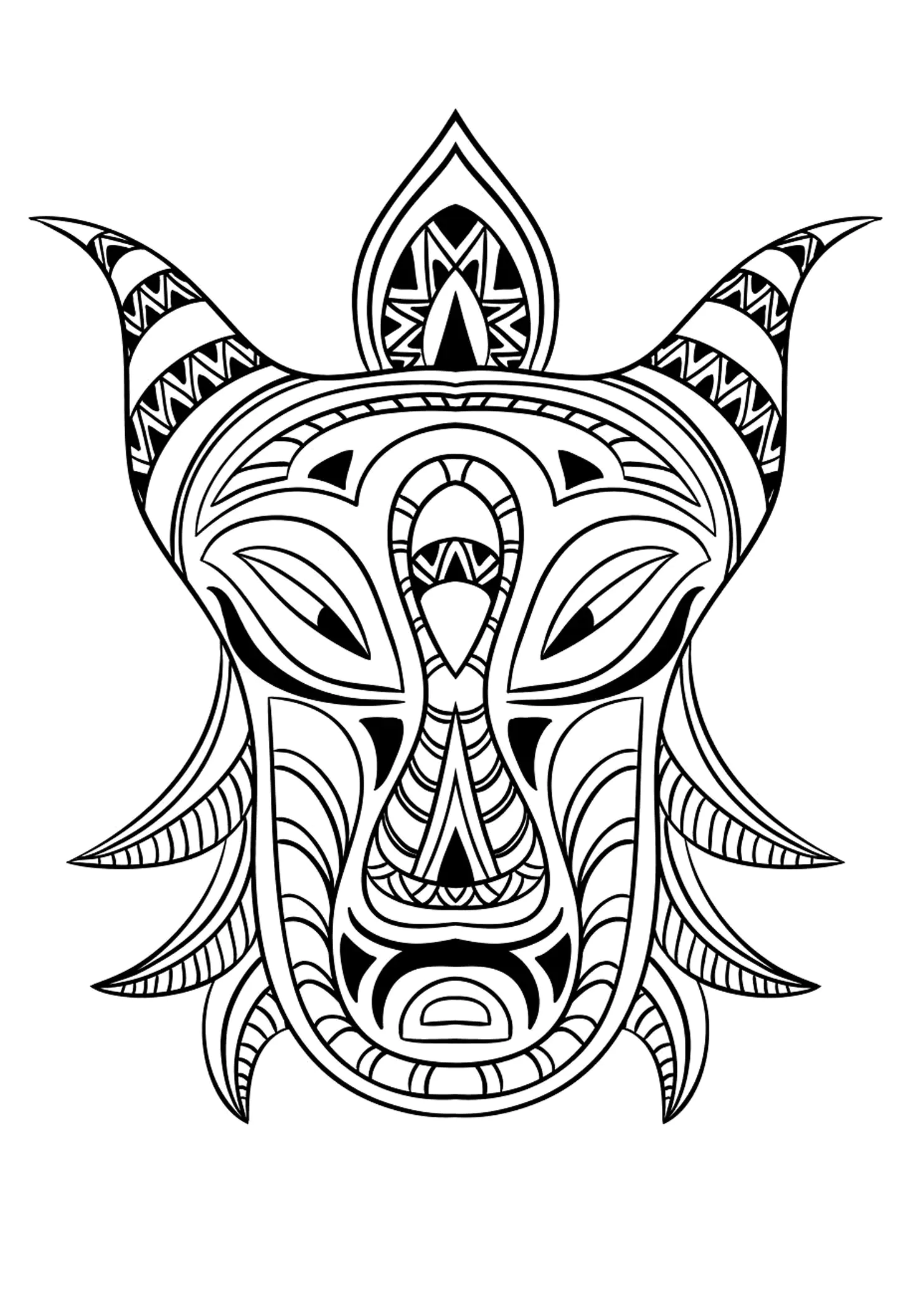 Beeindruckende afrikanische Maske (Ausmalbild von Masken zum Ausdrucken und Ausmalen für Kinder)