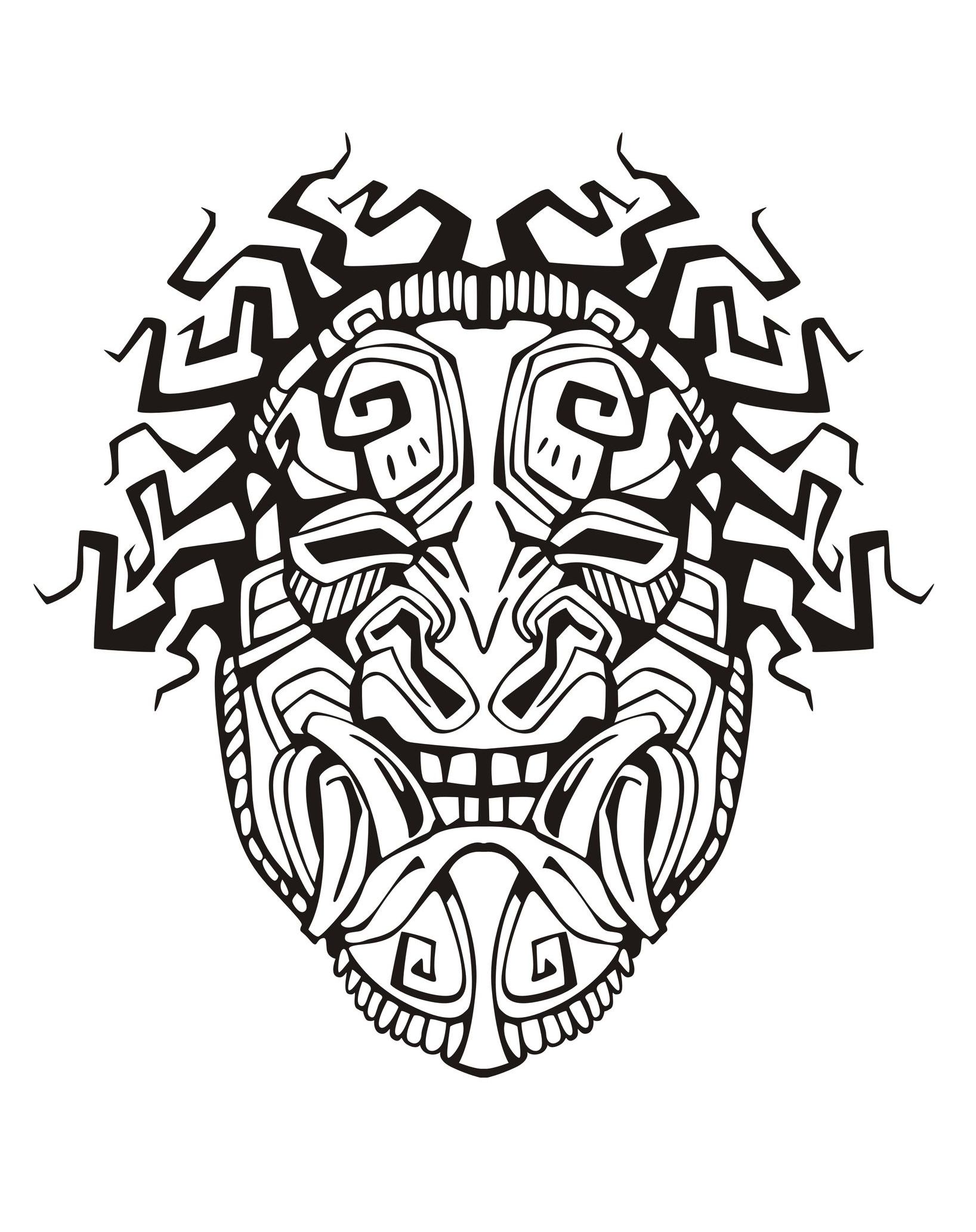 Azteken-/Inka-inspirierte Maske (Ausmalbild von Masken zum Ausdrucken und Ausmalen für Kinder)