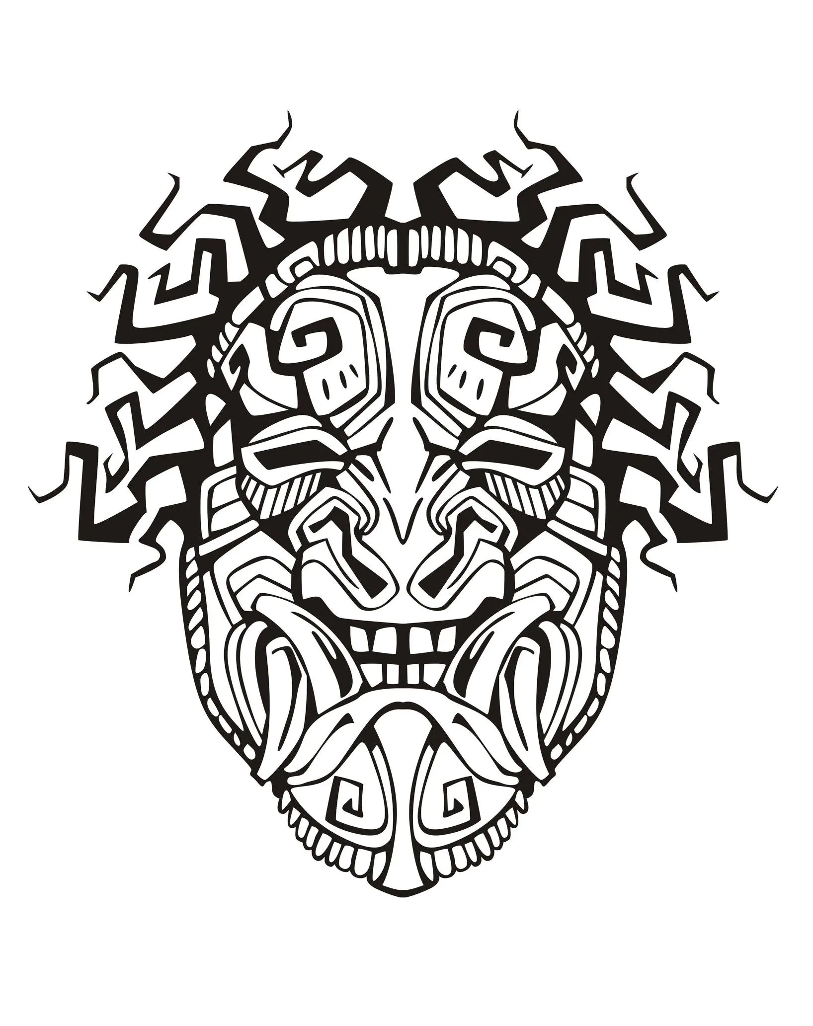 Azteken-/Inka-inspirierte Maske (Ausmalbild von Masken zum Ausdrucken und Ausmalen für Kinder)