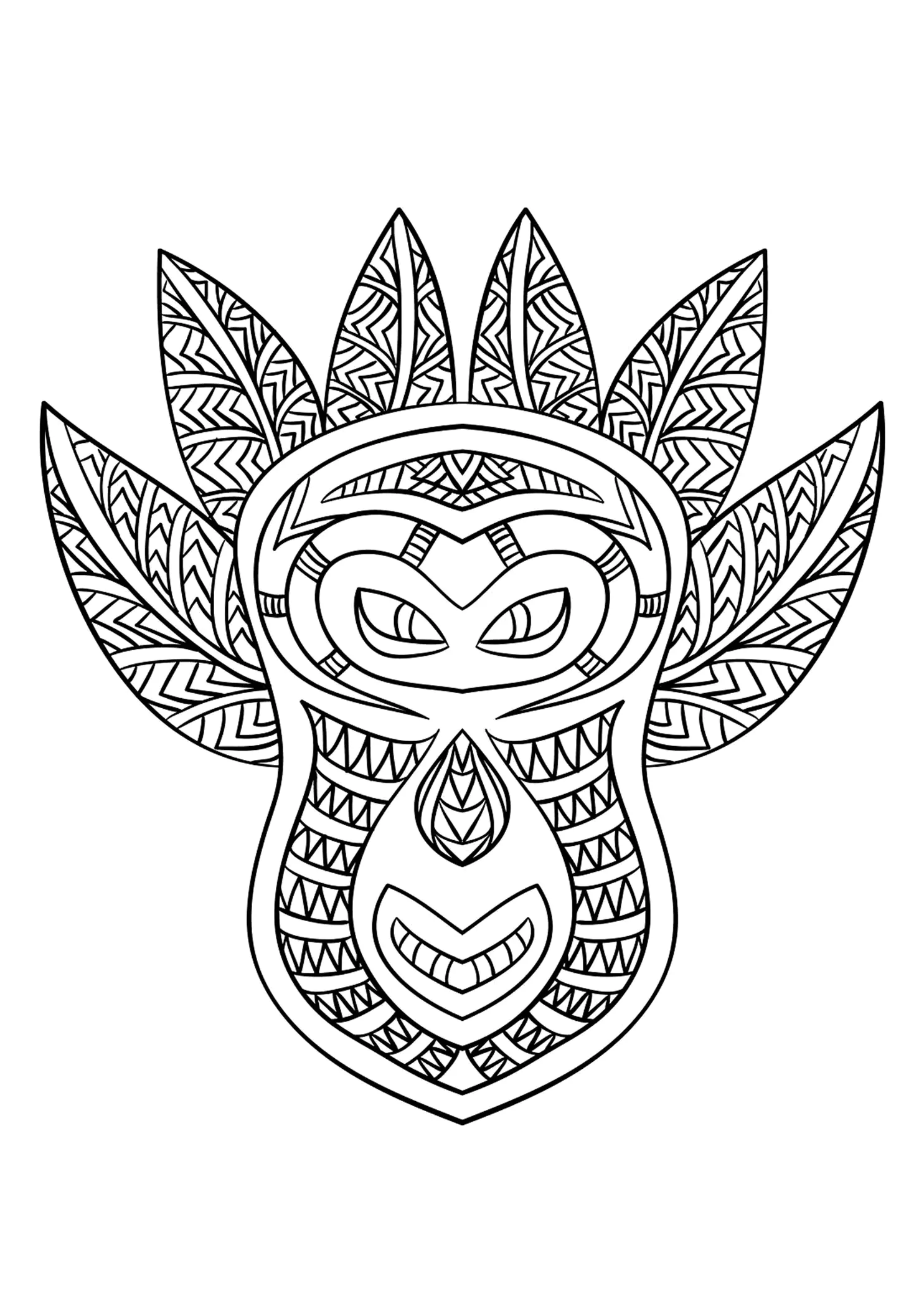 Große afrikanische Maske (Ausmalbild von Masken zum Ausdrucken und Ausmalen für Kinder)