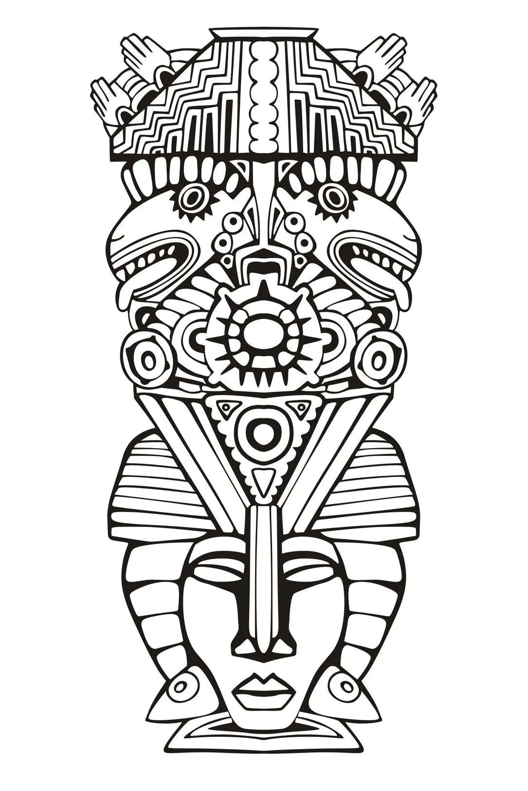 Inka / Maya Maske - 2 (Ausmalbild von Masken zum Ausdrucken und Ausmalen für Kinder)