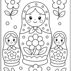 Ausmalbilder von Matroschka (russische Puppen) zum Ausdrucken und Ausmalen für Kinder