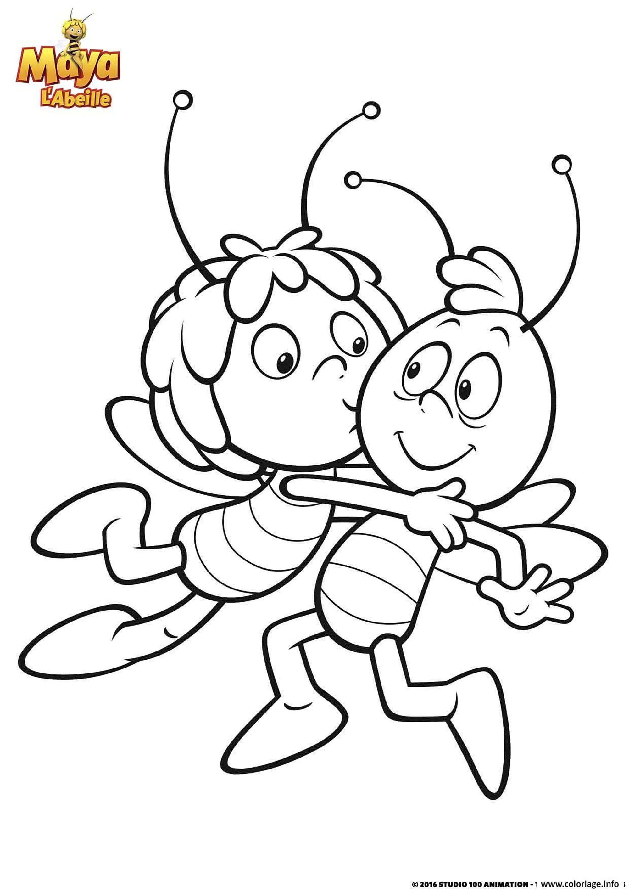 Maya und ihr Freund Willy (Ausmalbild von Maya die Biene zum Ausdrucken und Ausmalen für Kinder)
