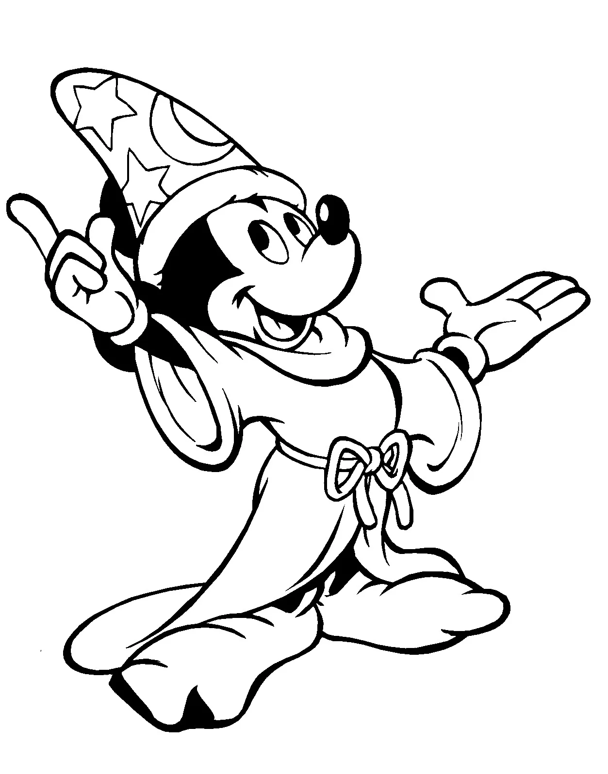 Fantasia Mickey (Ausmalbild von Mickey Maus zum Ausdrucken und Ausmalen für Kinder)