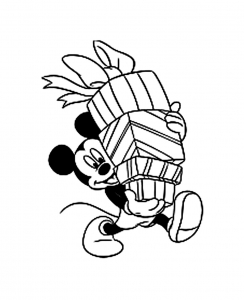 Mickey, die Arme voller Geschenke. (Ausmalbild von Mickey Maus)