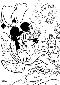 Unterwasserabenteuer mit Micky Maus und seiner Freundin, der Schildkröte (Ausmalbild von Mickey Maus)