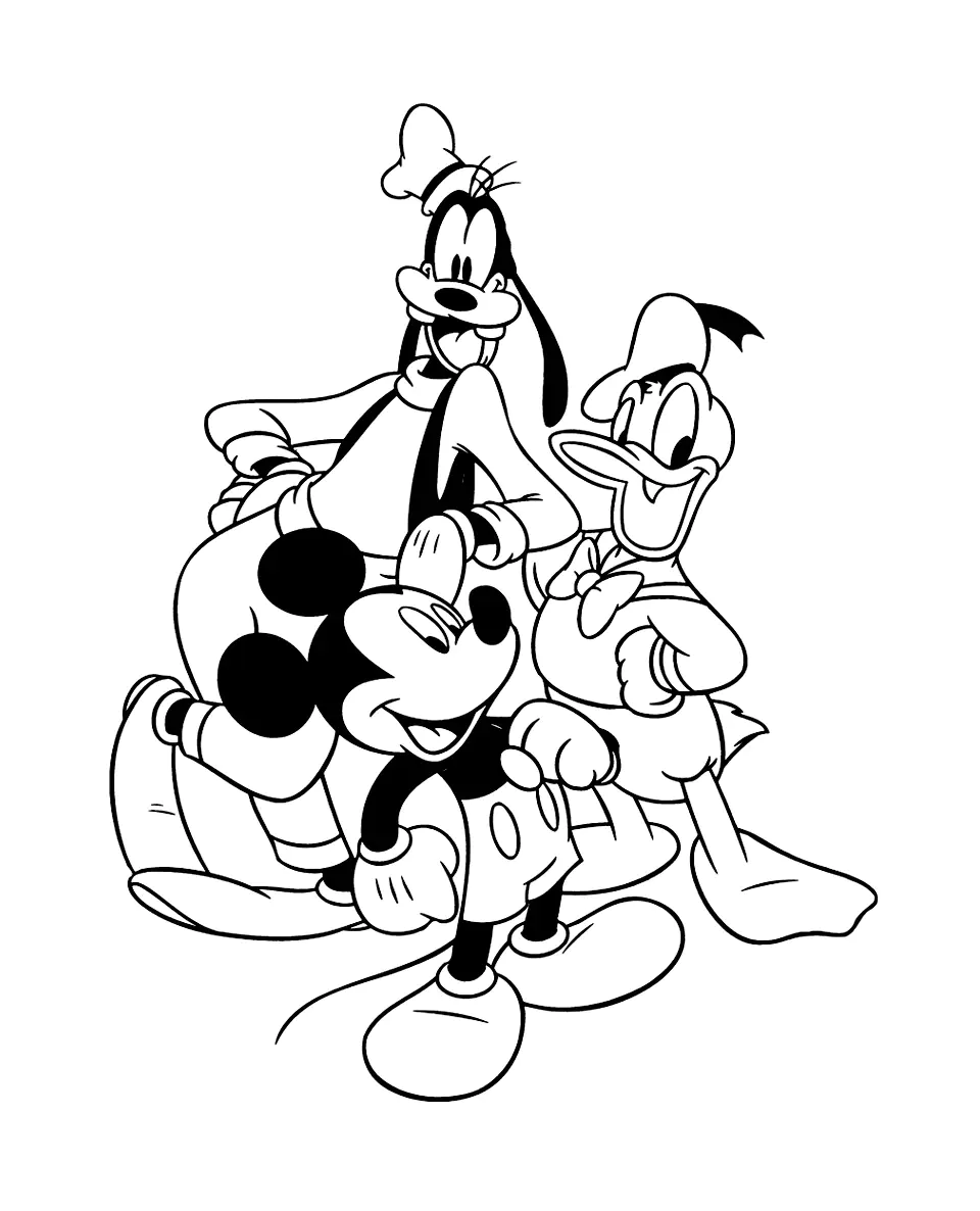 Malvorlage für Kinder mit Mickey und seine Freunde zum Ausdrucken