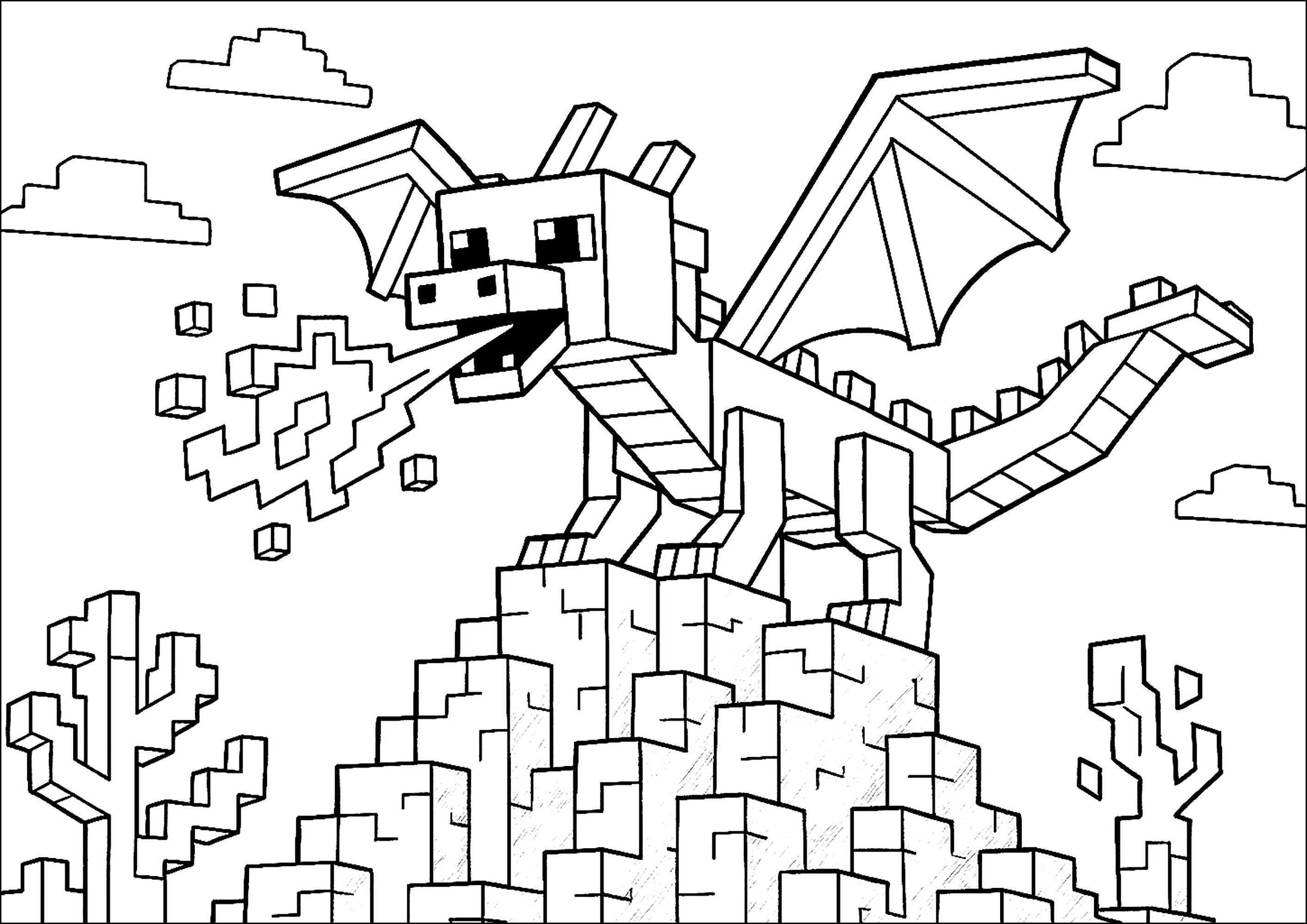 Der riesige Drache (Ausmalbild von Minecraft zum Ausdrucken und Ausmalen für Kinder)