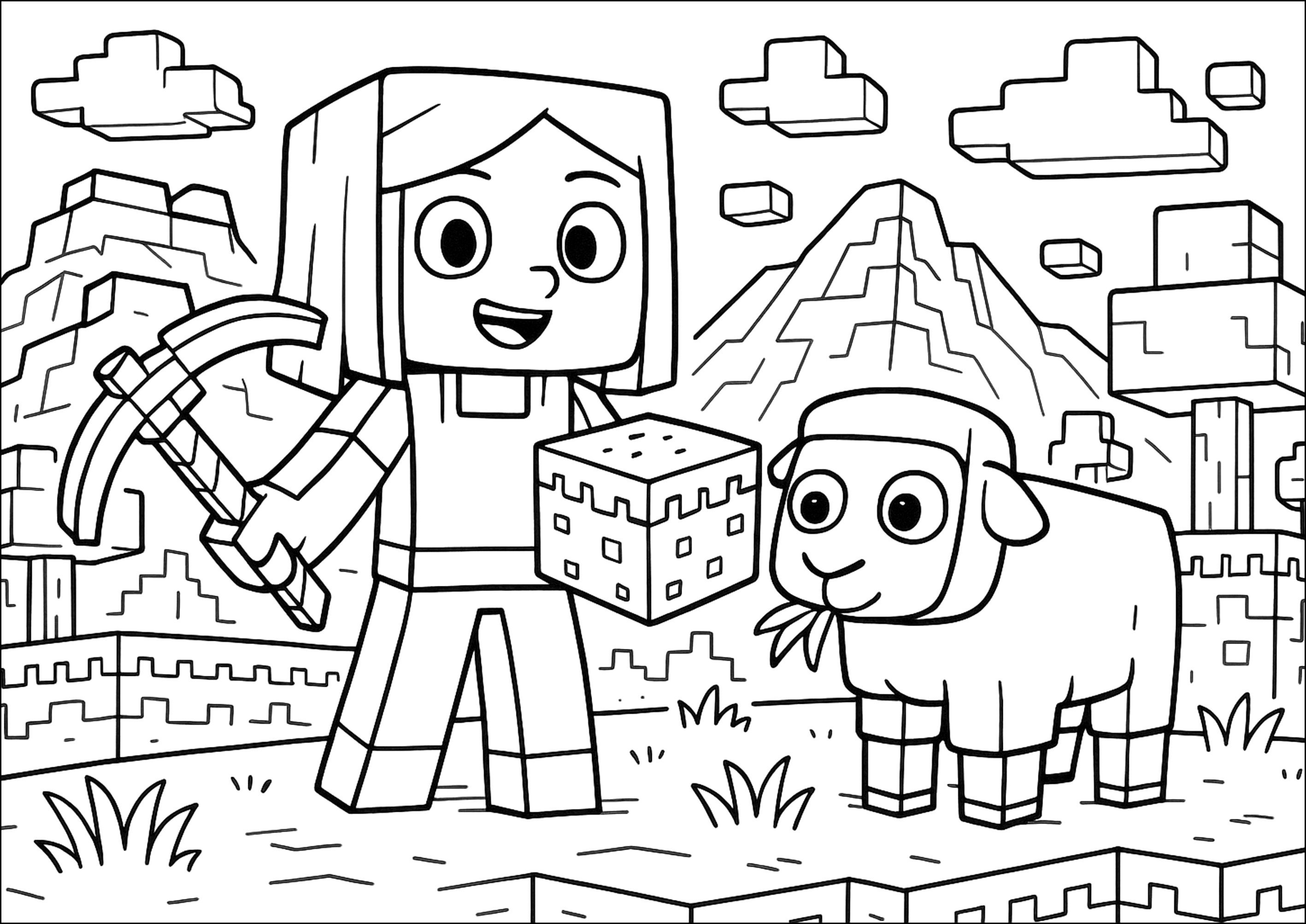 Ausmalbilder von minecraft zum Herunterladen (Ausmalbild zum Ausdrucken und Ausmalen für Kinder)