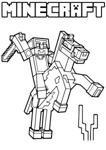 Minecraft Malbuch: Ritter auf einem Pferd (Ausmalbild)