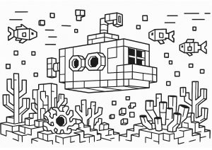 U-Boot erkundet ein Korallenriff (Ausmalbild von Minecraft)
