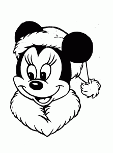Minnie mit einer Weihnachtsmütze. (Ausmalbild von Minnie Maus)