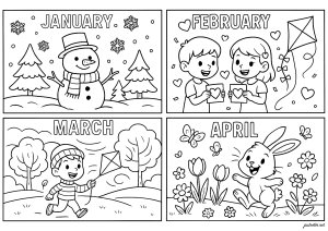 Januar - April (Janvier à Avril) (Ausmalbild von Monate)