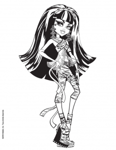 Cleo de Nile bleibt auf Deutsch unverändert, da es sich um einen Eigennamen handelt. (Ausmalbild von Monster High)
