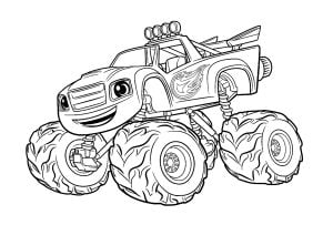 Ein Monstertruck, der einer Figur aus dem Pixar-Film 'Cars' ähnelt. (Ausmalbild von Monster Truck)