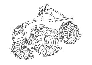 Monstertruck: Zeichnung mit feinen Linien. (Ausmalbild von Monster Truck)