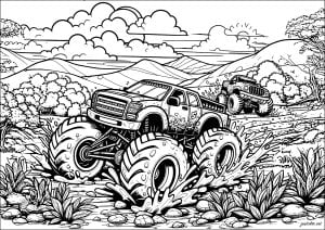 Das Schlammrennen (Ausmalbild von Monster Truck)