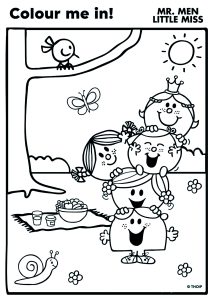 Monsieur und Madame: Färbung im Garten (Ausmalbild von Mr. Men und Little Miss)