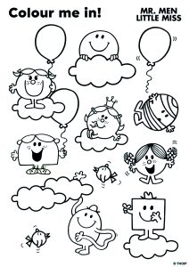 Mister und Misses: Färbung im Himmel (Ausmalbild von Mr. Men und Little Miss)
