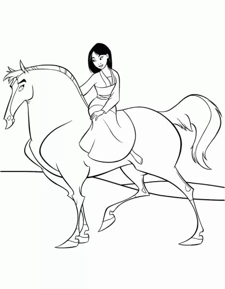 Ausmalbilder von Mulan zum Herunterladen (Ausmalbild zum Ausdrucken und Ausmalen für Kinder)