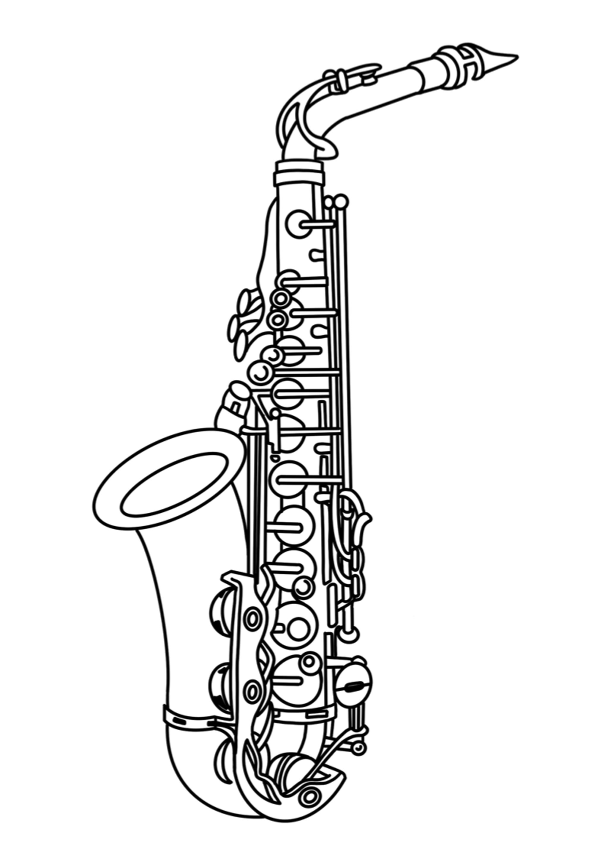 Sehr realistisches Saxophon (Ausmalbild von Musikinstrumente zum Ausdrucken und Ausmalen für Kinder)