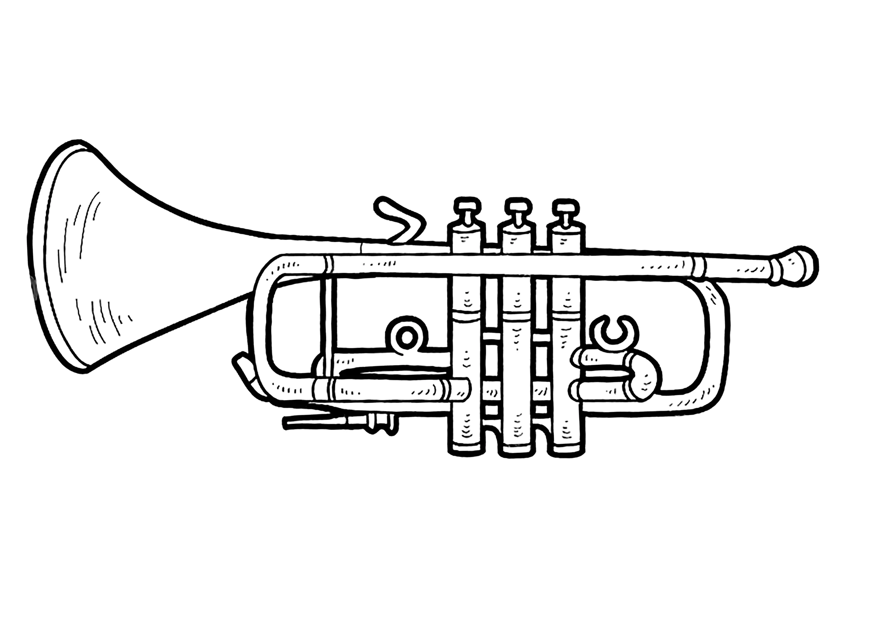 Trompete (Ausmalbild von Musikinstrumente zum Ausdrucken und Ausmalen für Kinder)