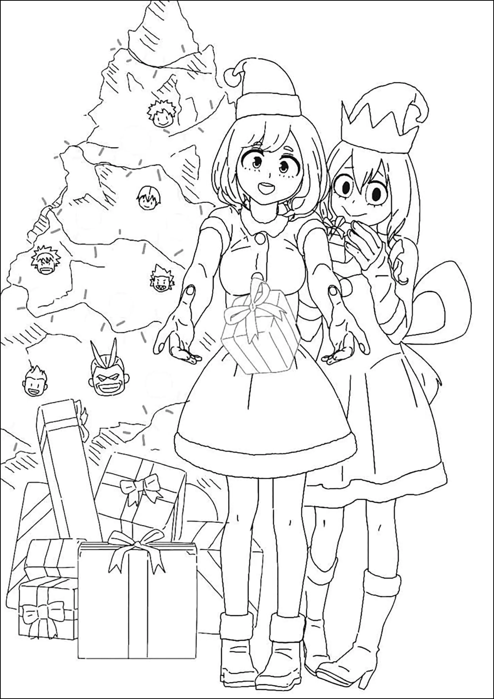 Weihnachtsbaum (Ausmalbild von My Hero Academy zum Ausdrucken und Ausmalen für Kinder)
