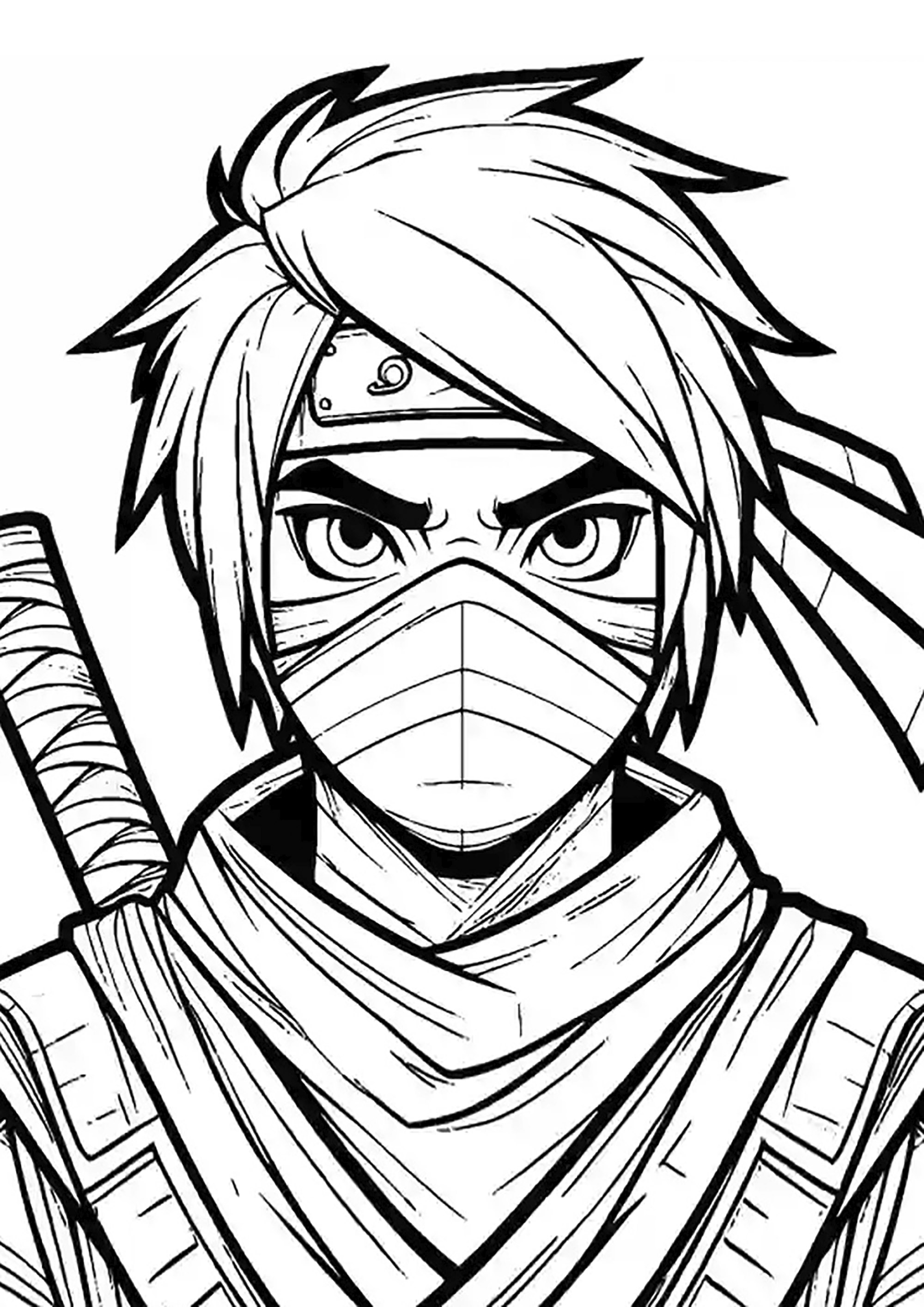 Ninja-Stil Manga (Ausmalbild zum Ausdrucken und Ausmalen für Kinder)
