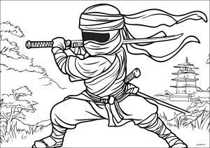Der Ninja mit den maskierten Augen (Ausmalbild)