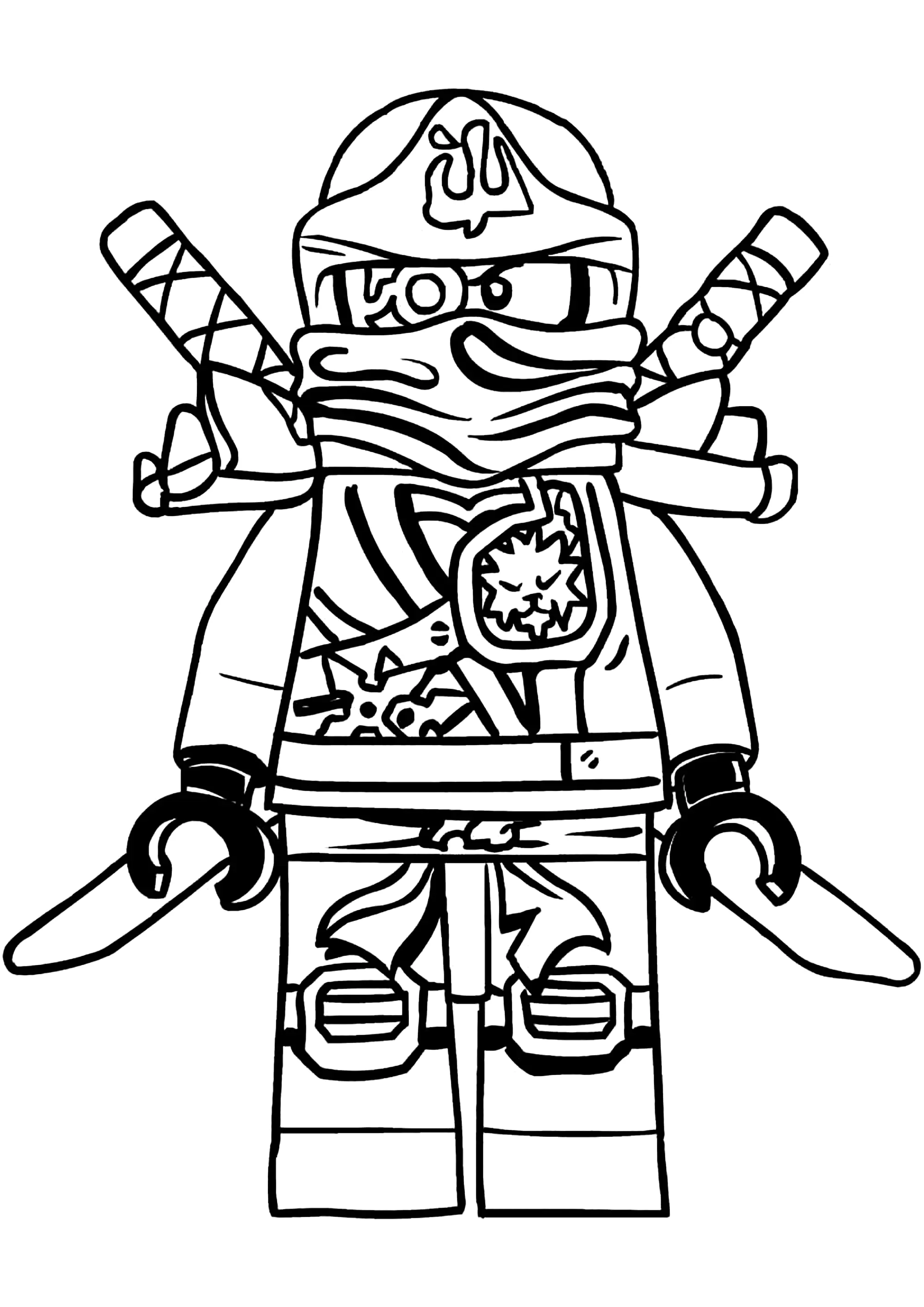 Lego Ninjago und seine Ninja-Waffen (Ausmalbild zum Ausdrucken und Ausmalen für Kinder)