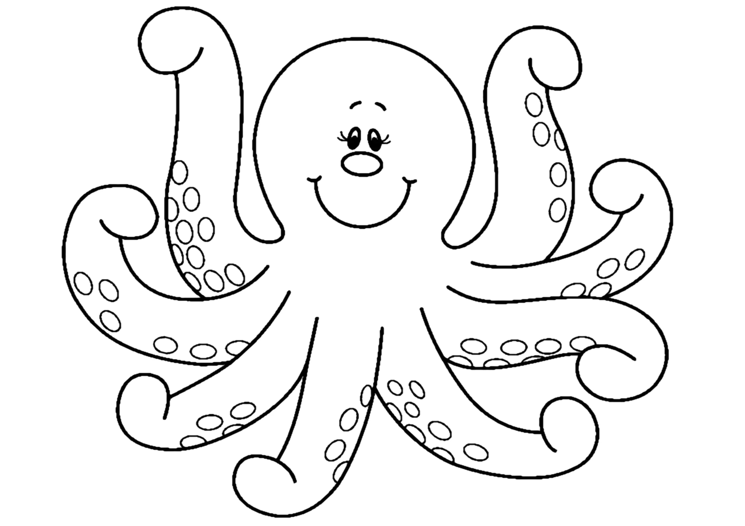 Einfache lächelnde Krake zum Ausdrucken und Ausmalen (Oktopusse)