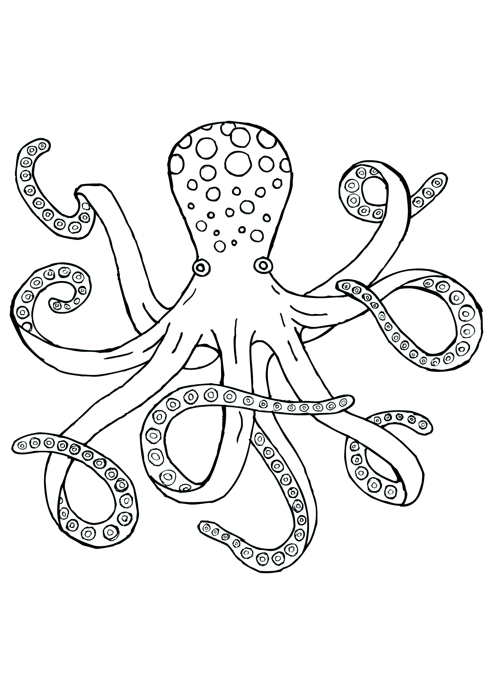 Schöner Tiefseeoktopus (Ausmalbild von Oktopusse zum Ausdrucken und Ausmalen für Kinder)