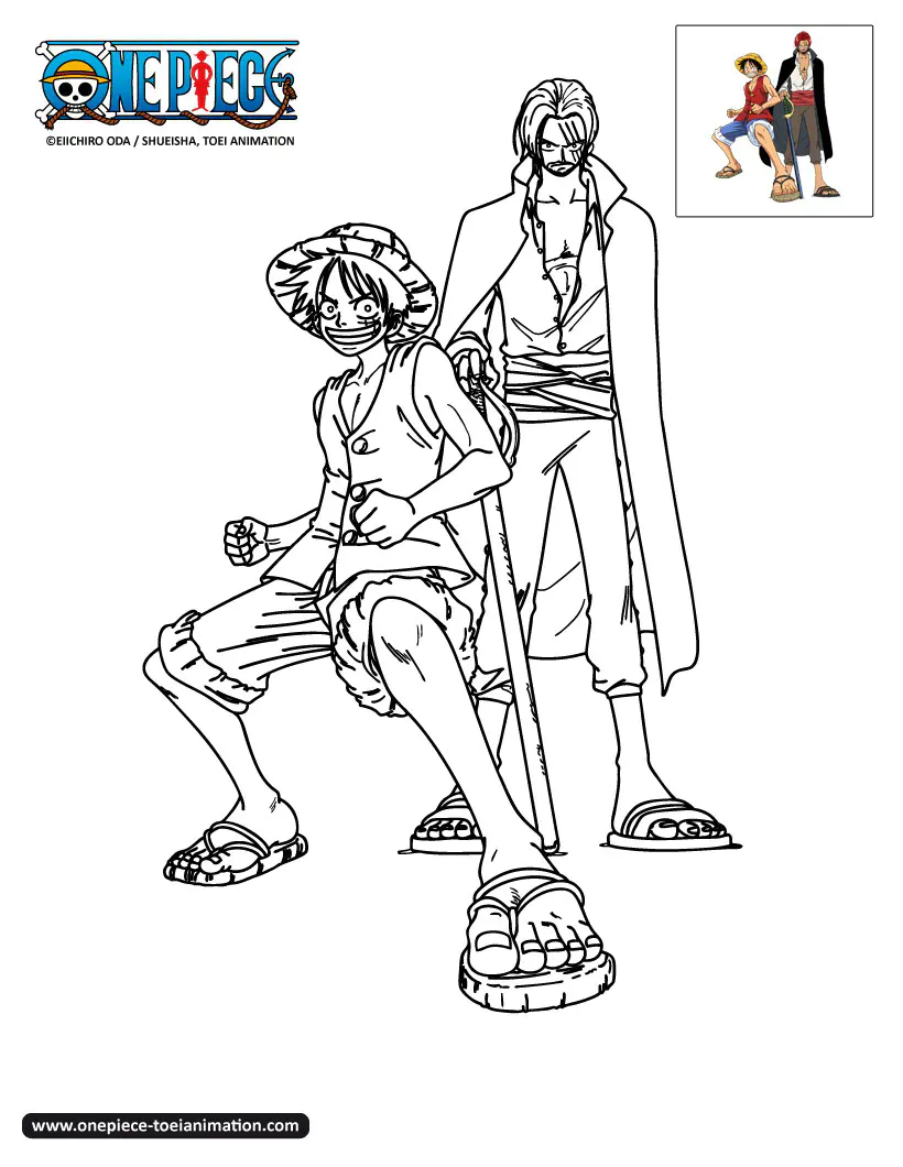 Monkey D. Luffy mit Vinsmoke Sanji (Ausmalbild von One Piece zum Ausdrucken und Ausmalen für Kinder)