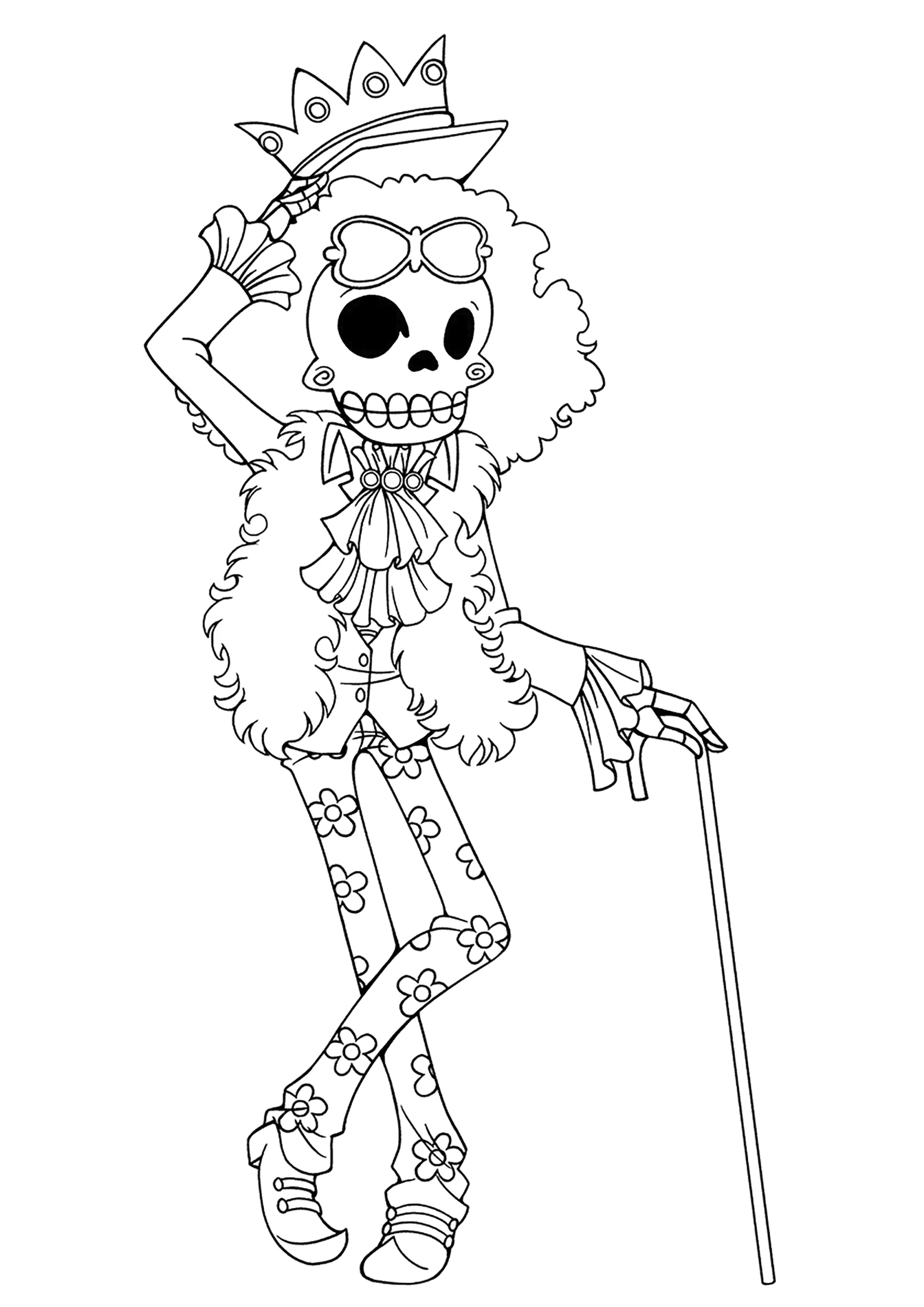 Brook (Ausmalbild von One Piece zum Ausdrucken und Ausmalen für Kinder)