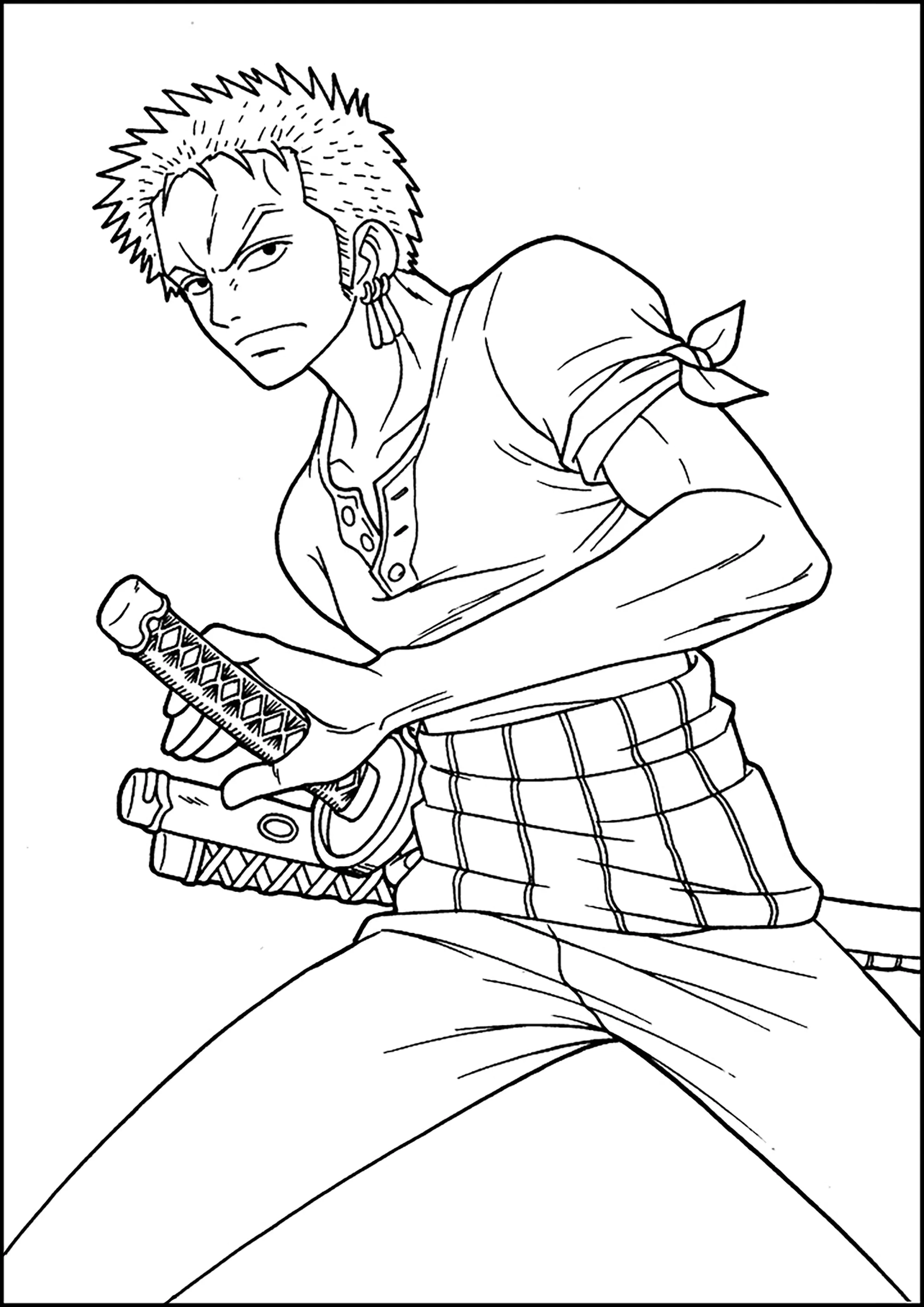 Charakter mit einem Schwert (Ausmalbild von One Piece zum Ausdrucken und Ausmalen für Kinder)