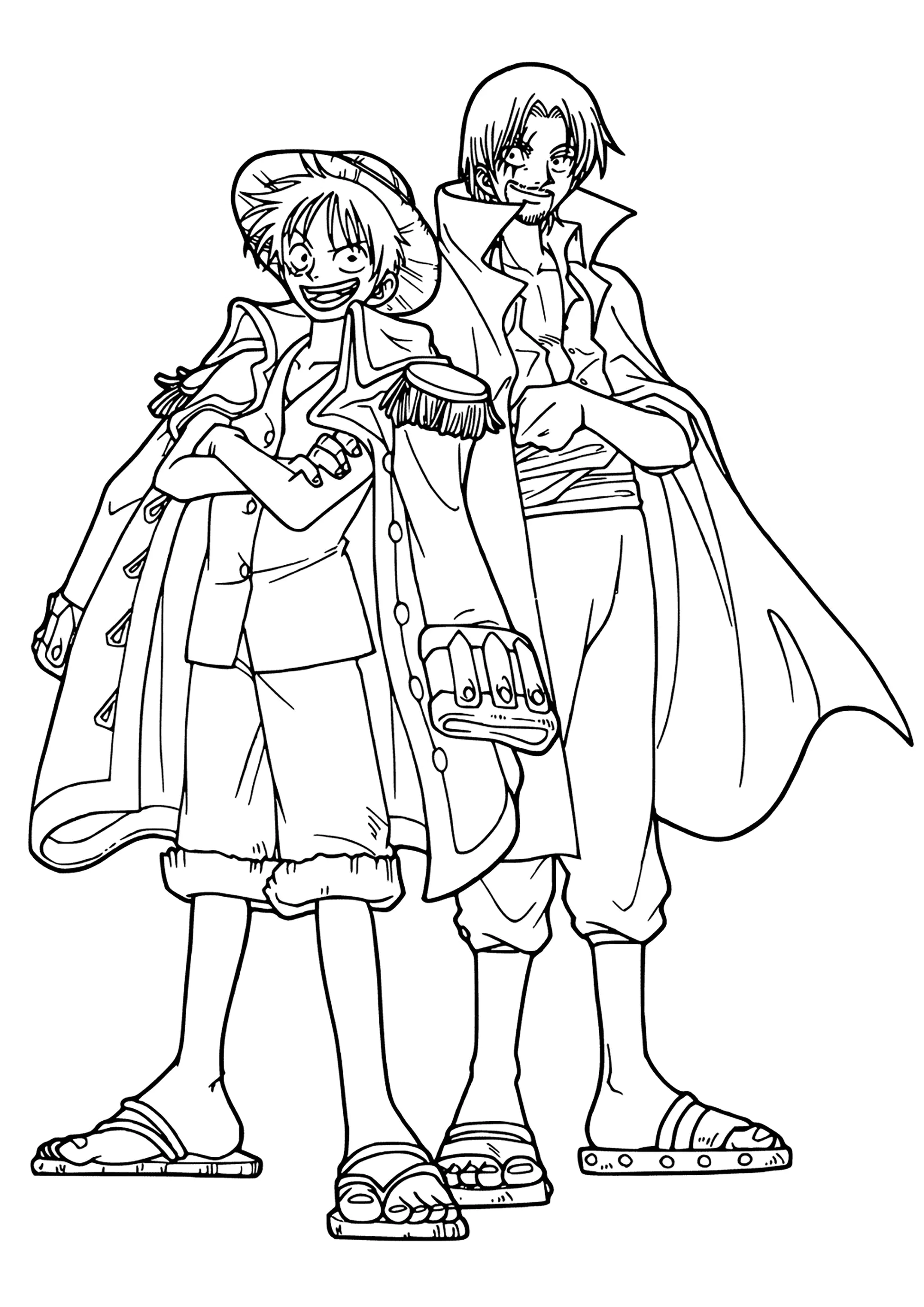 Zwei Helden: Vinsmoke Sanji und Monkey D. Luffy (Ausmalbild von One Piece zum Ausdrucken und Ausmalen für Kinder)